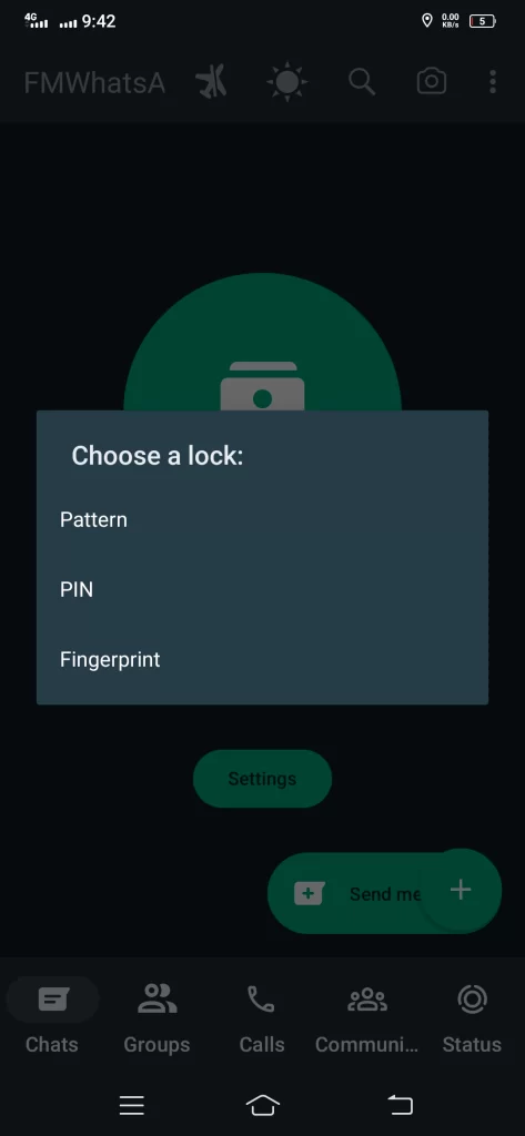 Built-in application security lock in FM WhatsApp