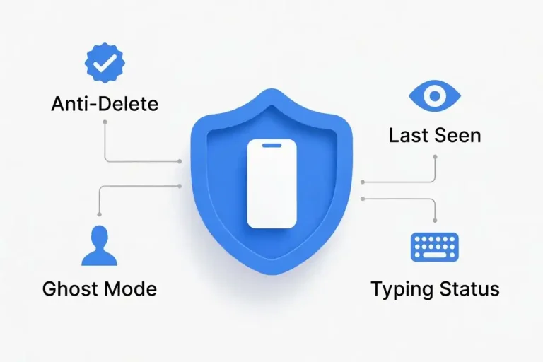 FM WhatsApp Ghost Mode 2.0 advanced privacy controls illustration