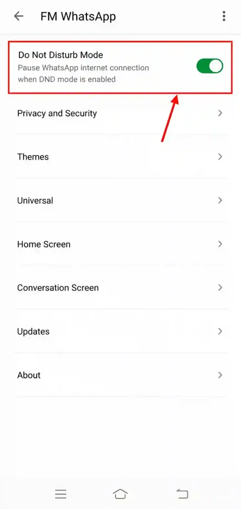 FM WhatsApp Do not disturb mode